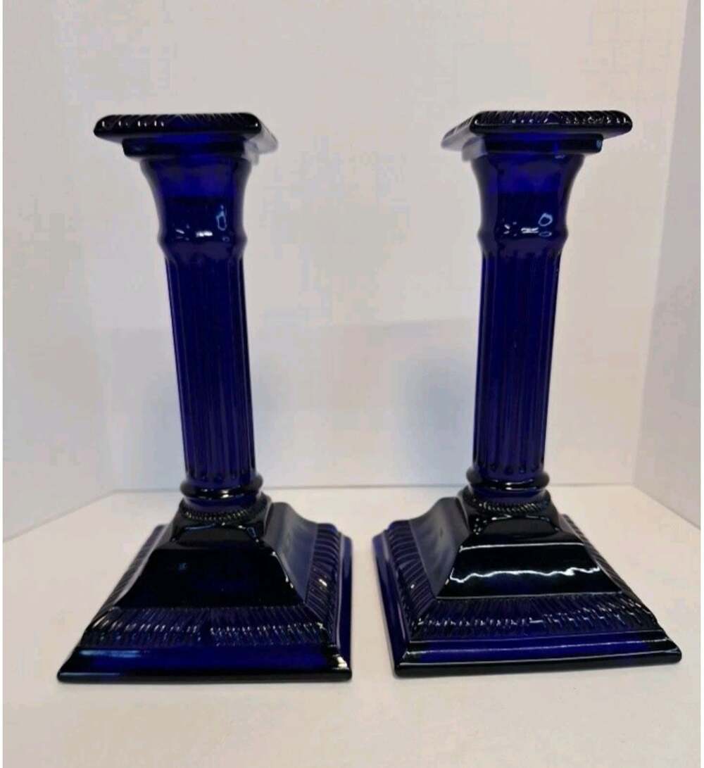 Set of 2 Dalzell-Viking Colbalt Blue 7 Inch Candle Stick Holders